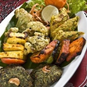 Veg Kebab Platter – A delicious assortment of smoky, spiced vegetarian kebabs grilled to perfection.